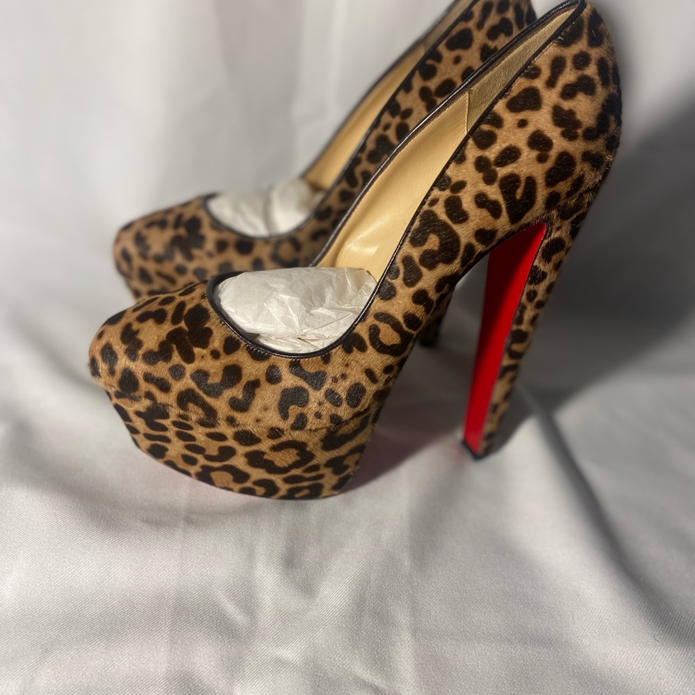 CHRISTIAN LOUBOUTIN 
Alta Vicky 160 Leopard print PONY HAIR PLATFORM Pumps